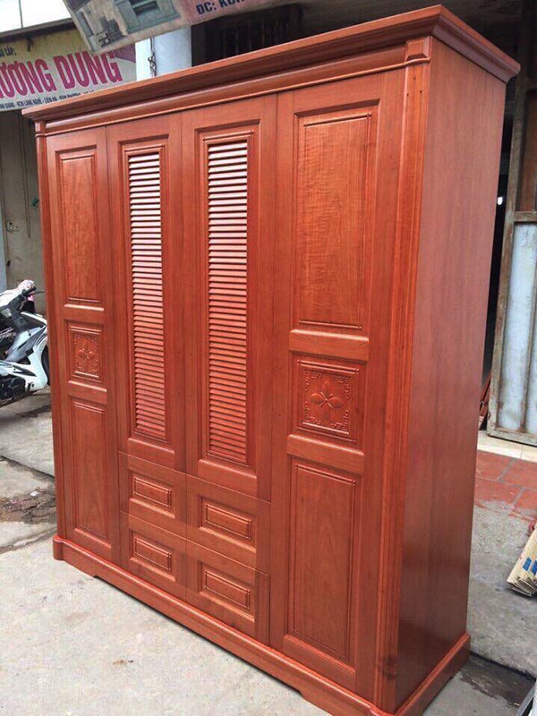 Mẫu tủ quần áo 3 buồng gỗ xoan đào