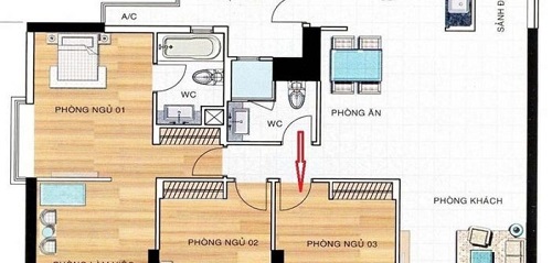 cửa nhà vệ sinh đối diện cửa phòng ngủ