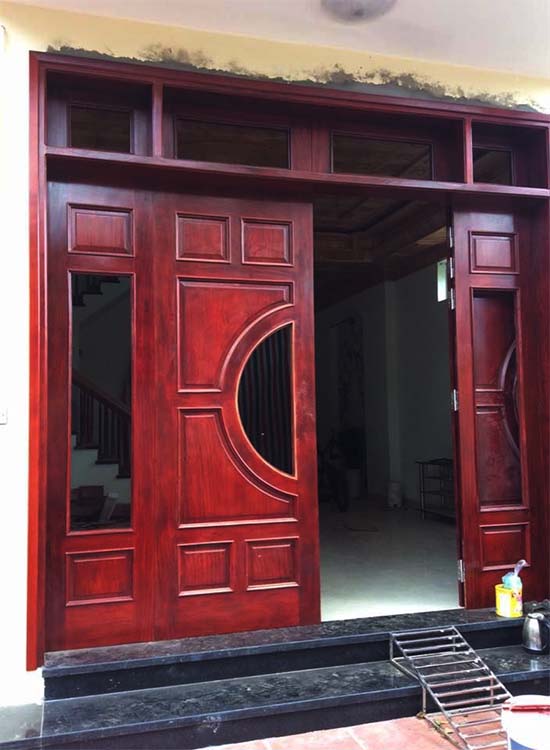 Ô cửa thông gió cửa chính 4 cánh gỗ tự nhiên