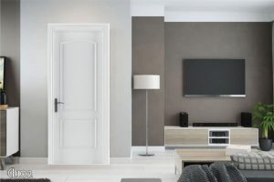 Cửa gỗ công nghiệp hoạ tiết trắng nổi bật