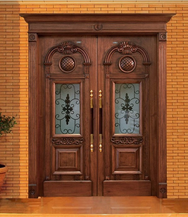 Cửa gỗ kính 2 cánh đẹp - sạng trọng