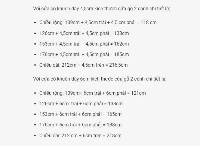 kích thước cửa gỗ 2 cánh