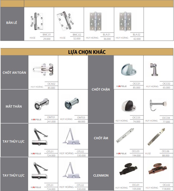 báo giá phụ kiện cửa gỗ
